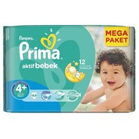 Prima Bebek Bezi Aktif Bebek 4+ Beden Maxi Plus Mega Paket 44 Adet
