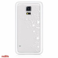 Redlife Galaxy S5 Kabartma Çiçek Desenli Pc Arka Kapak Beyaz