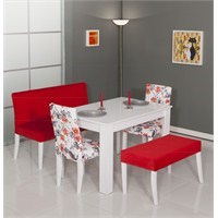 Mobetto Papatya Masa Seti Kırmızı (Bank+Puf+2 Adet Sandalye+Masa)
