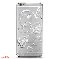 Redlife Iphone 6 Plus Kalp Desen Bol Taşlı Pc Arka Kapak Gümüş
