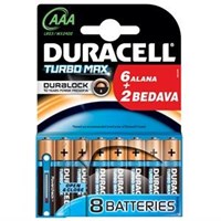 Duracell Turbo Max Alkalin AAA İnce Kalem Pil 6+2 Adet
