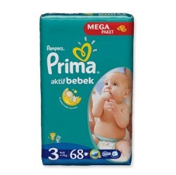 Prima Bebek Bezi Aktif Bebek 3 Beden Midi Mega Paket 68 Adet