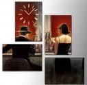 Tictac Design 4 Parçalı Tablo Saat - Kırmızı Cafe