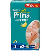 Prima Bebek Bezi Aktif Bebek 4 Beden Maxi Mega Paket 62 Adet