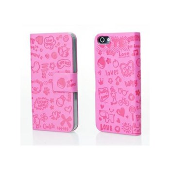 Microsonic Cute Desenli Deri Kılıf Iphone 5 & 5s Pembe