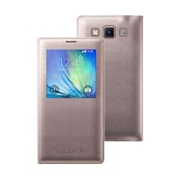 Microsonic View Cover Delux kapaklı Samsung Galaxy A7 kılıf Akıllı Modlu Altın Sarı