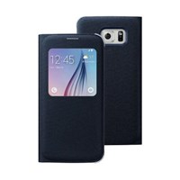 Microsonic View Premium Fabric Samsung Galaxy S6 Kapaklı Kılıf (akıllı Modlu) Siyah