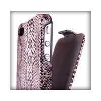 Microsonic Snake Leather Flip Case Deri Kılıf - Iphone 4 - Açık Kahve