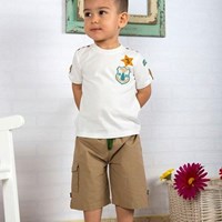 Wonder Kids Şort - T-Shirt Camp 2li Bebek Takım Kahverengi 3-6 Ay (62-68 Cm) 33442023