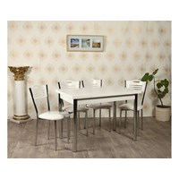 Kristal 70X110 Yandan Açılır Masa Ve 4 İnci Sandalye Takımı Beyaz Renk - Tk-24-Byz/4 32498150