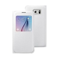 Microsonic Samsung Galaxy S6 Edge+ Plus Kılıf View Premium Leather Kapaklı Beyaz