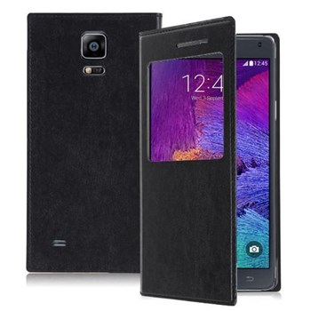 Microsonic View Cover Delux Kapaklı Samsung Galaxy Note 4 Kılıf Siyah