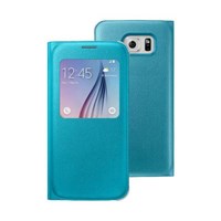 Microsonic View Premium Leather Samsung Galaxy S6 Deri Kapaklı Kılıf (akıllı Modlu) Mavi