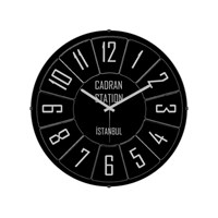 Cadran Luxury Vintage Bombeli Cam Duvar Saati Siyah 32754468
