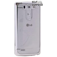 LG G3 Beat Kılıf Metal Elegance Şeffaf Sert Kapak Gümüş