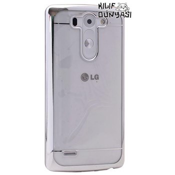 LG G3 Beat Kılıf Metal Elegance Şeffaf Sert Kapak Gümüş