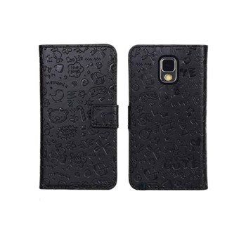 Microsonic Cute Desenli Deri Kılıf Samsung Galaxy Note 3 N9000 Siyah