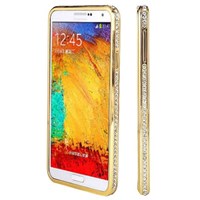 Microsonic Samsung Galaxy Note 4 Taşlı Metal Bumper Kılıf Sarı