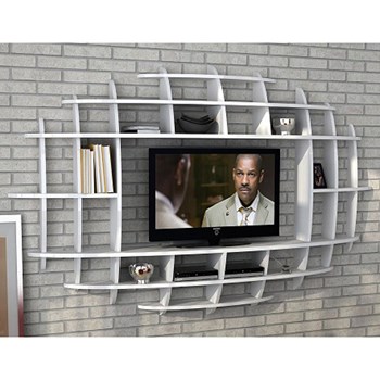 Sanal Mobilya Elips Tv Duvar Ünitesi Ve Kitaplık Mdf Parlak Beyaz Beyaz 30250724