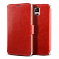 Verus Samsung Galaxy Note 4 Wallet Dandy Klop Series Deri Kılıf - Renk : Red