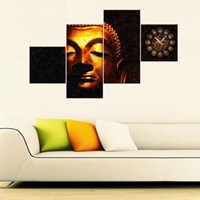 TT Tasarım Buddha - 4 Parça Kanvas Tablo Saat PS7-20