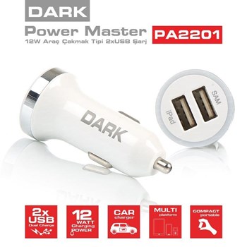 DARK DK-AC-PA2201W 5V / 2.4A Çift Çıkışlı Araç Çakmak Şarj Adaptörü Beyaz