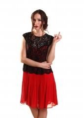 Marina Kaneva London Üstü Siyah Dantelli Kırmızı Elbise 24192333