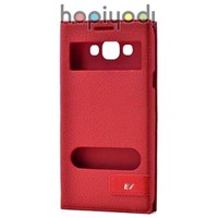 Samsung Galaxy E7 Kılıf Safir Gizli Mıknatıslı Çift Pencereli Kırmızı