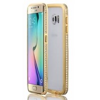 Microsonic Samsung Galaxy S6 Edge Kılıf Taşlı Metal Bumper Gold - Gold