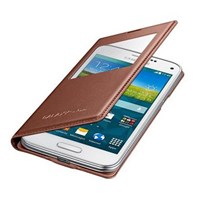 Microsonic View Cover Delux Kapaklı Samsung Galaxy S5 Mini Kılıf Akıllı Modlu Rose Gold Sarısı