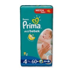 Prima Bebek Bezi Aktif Bebek 4 Beden Maxi Mega Paket 60 Adet