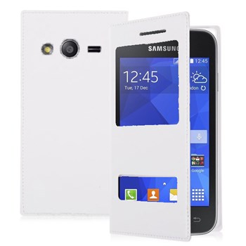 Microsonic Dual View Delux Kapaklı Samsung Galaxy Ace 4 Kılıf Beyaz