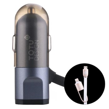Totu Design BreakNeck USB Araç Çakmaklık Şarj Cihazı & 2li Micro USB ve 8Pin lightning Kablo Grey