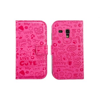 Microsonic Cute Desenli Deri Kılıf Samsung Galaxy S3 Mini i8190 Pembe