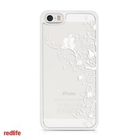 Redlife Iphone 5/5s Kabartma Çiçek Desenli Pc Arka Kapak Beyaz
