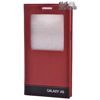 Samsung Galaxy A5 Kılıf Milano Gizli Mıknatıslı Pencereli Kırmızı Koyu
