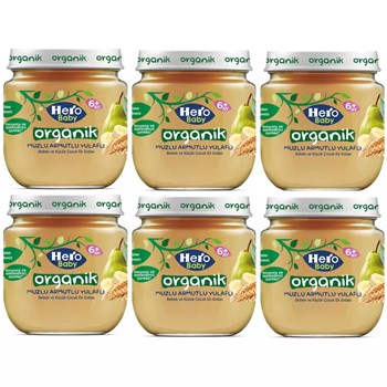 Hero Baby Organik 120 gr Muzlu Armutlu Yulafı 6'lı Kavanoz Maması