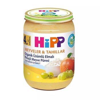 Hipp 4+ Ay 190 gr Organik Üzümlü Elmalı Pirinçli Kavanoz Maması