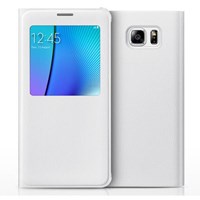Microsonic Samsung Galaxy Note 5 Kılıf View Cover Delux Kapaklı Akıllı Modlu Beyaz
