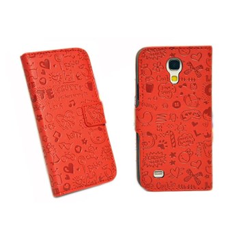 Microsonic Cute Desenli Deri Kılıf Samsung Galaxy S4 Mini i9190 Kırmızı
