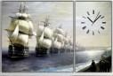 Tictac Design 2 Parçalı Asimetrik Tablo Saat - Gemiler2 - Ayvazovski