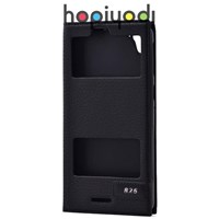 HTC Desire 826 Kılıf Safir Çift Pencereli Gizli Mıknatıslı Siyah