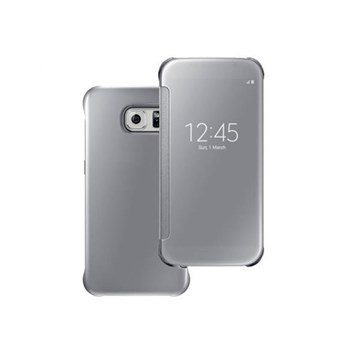 Microsonic View Clear Samsung Galaxy S6 Kapaklı Kılıf Gümüş