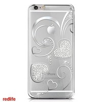 Redlife Iphone 6 Kalp Desen Bol Taşlı Pc Arka Kapak Gümüş