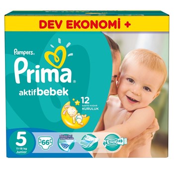 Prima Bebek Bezi Aktif Bebek 5 Beden Junior Dev Ekonomi Plus Paketi 66 Adet