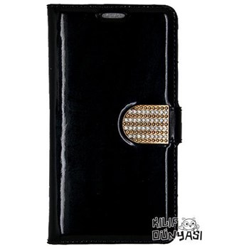 Samsung Galaxy Note 3 Neo Kılıf Rugan Deri Cüzdan Siyah