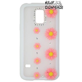 Samsung Galaxy S5 Mini Kılıf Çiçek Motifli Buzlu Kapak Pembe Açık