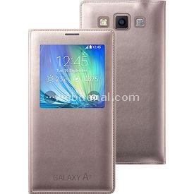 View Cover Delux Kapaklı Samsung Galaxy A7 Kılıf Akıllı Modlu Altın Sarı