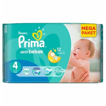 Prima Aktif Bebek No:4 7-14Kg Maxi Jumbo Mega Paket 50 Adet Bebek Bezi 26941423