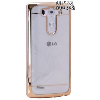 LG G3 Beat Kılıf Metal Elegance Şeffaf Sert Kapak Altın